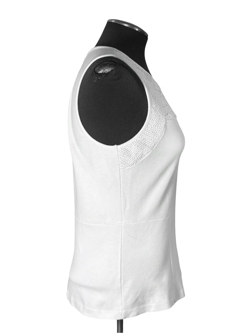 🆕 J.Crew – White Structured Mixed Lace Cotton Blend Sleeveless Top – Size Small